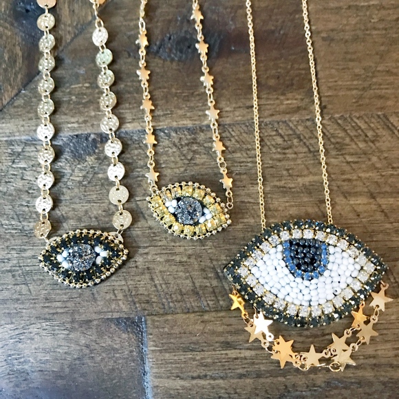 Evil Eye Hamsa Statement Necklace with Star Chain - Picture 4 of 5